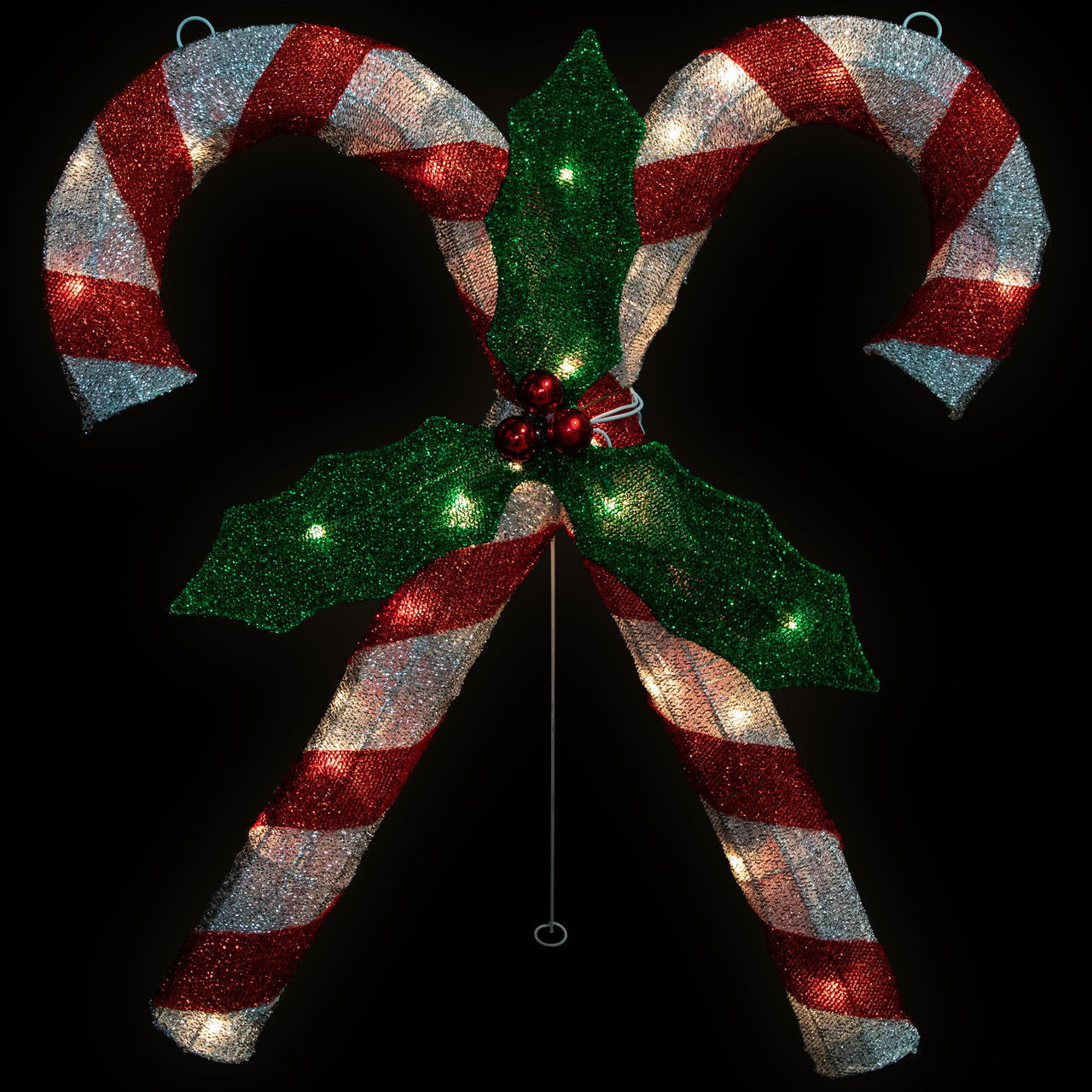 27" Lighted Sparkling Red & Silver Double Candy Cane Outdoor Christmas